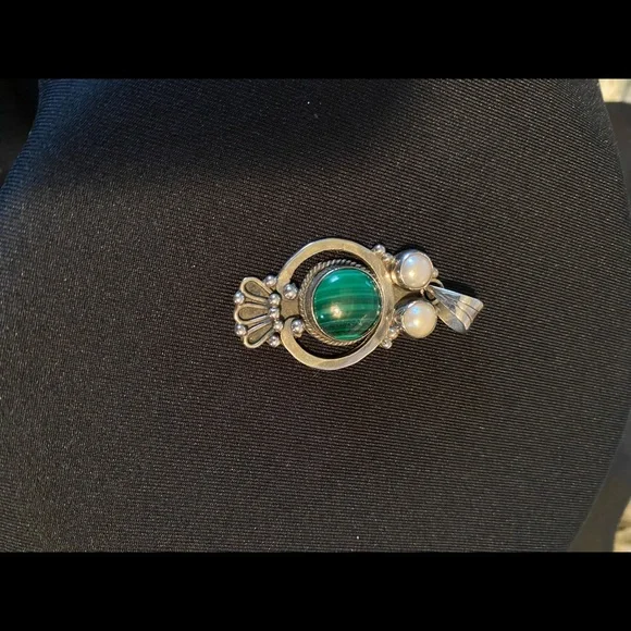 Silver pendant with green turquoise. - Picture 4 of 4